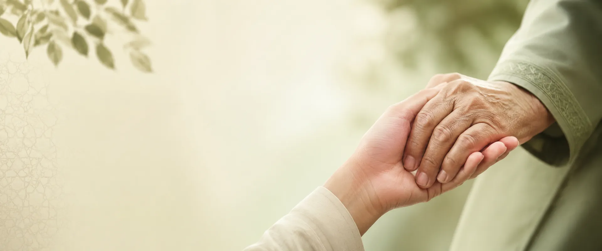 A young hand holding an elderly hand
